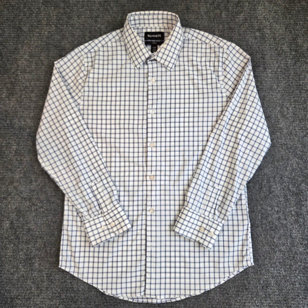 Bonobos Mens Slim Fit Performance Grid Check Shirt Navy White Medium